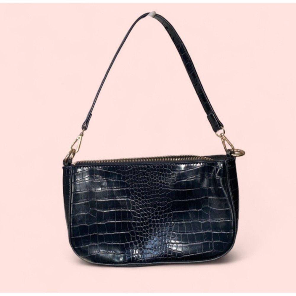 3AM Forever Handbag Black Faux Crocodile Cocktail‎ Clutch Goth Minimalist